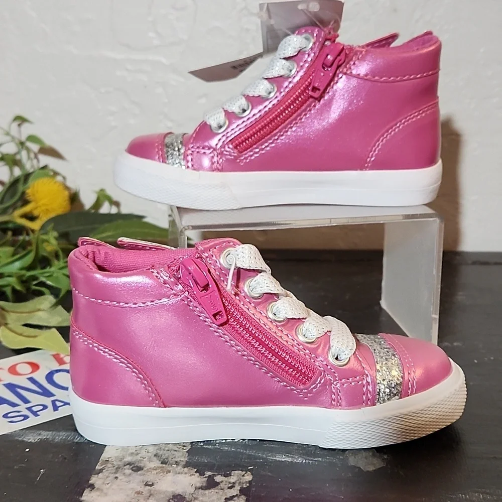 CAT & JACK Pink Pegasus Glitter Wing Pink Zipper Sneakers Size 7